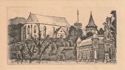 E - 212  Miskolc Avasi ref. templom kisgrafika (metszet)