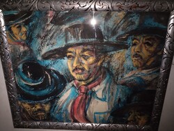 Boromisza Tibor (1880-1960) :Vásározó cigányok - nagyméretű, régi olajfestmény.