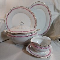 Antik Haas & Czjzek Schlaggenwald bordó mintás porcelán tálaló készlet (4 részes)
