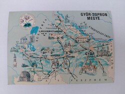 Győr-Sopron County Graphic Map Retro Postcard – Cartographia, 1973
