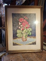 Original Gimes Lajos: Still Life with Potted Flowers