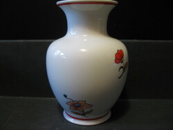 Retro hollóházi porcelán váza , apró virágos