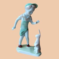 Aquincum porcelán „Kis kertész” figura – nyuszis kisfiú, jelzett