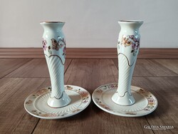 Zsolnay Butterfly Pattern Candle Holder Pair