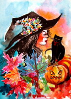 Witch - watercolor painting -Boszorkány  -akvarell festmény