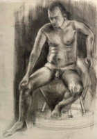 Large charcoal drawing, male nude study