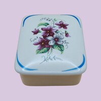 Hollóházi porcelán bonbonier / ékszertartó – ibolyamintás