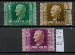 1941 Kormányzói arcképsor II. (Horthy) 3 db – X vízjel (MBK 717-719)
