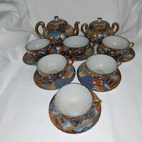 Japán szamuráj mintás porcelán teás szett (Kutani stílus)