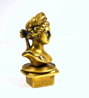 19th Century Biedermeier Fire-Gilded Seal Stamp with Antique Goddess (Diana / Daphné) Bust