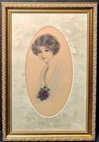 Woman's Portrait from the Turn of the Century, Beautiful Framing - Oval Portrait, Beauty, Art Nouveau