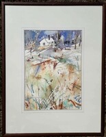 Tarr Lajos ( 1921-2006)  vízfestmény  /  balatoni szőlőhegy