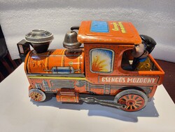 Retro lemezárugyári csengős mozdony játék szocreál makett vasút
