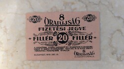 1919 issue 20 fillér emergency money