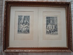 Giovanni Boccaccio Dekameron illusztrációk paszpartuban keretben, pornográf, leszbikus szex jelenet