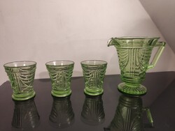 Rare Sowerby Art Deco Green Glassware Set (Jug + 3 Glasses) – 1930s