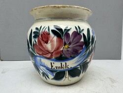 Apátfalva (Nagy Zsigmond) keménycserép csupor, Emlék felirat, 14 cm magas