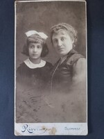 Antik CDV fotó – anya és kislánya portréja, Rivoli, Budapest, 1910 körül  260829