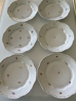 Antique Zsolnay Flat Plates with Small Flower Pattern and Gold Edge, 24 cm Diameter