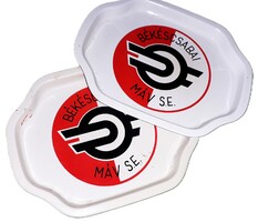 Régi BÉKÉSCSABA MÁV SE LABDARÚGÁS fém lemez dísz tálca 20 x 17cm 2 db egybe képek szerint