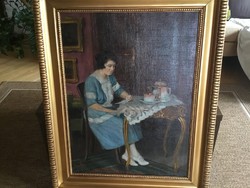 Id. Czene Béla Restaurált olajfestménye Délutáni teázás!