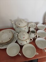 Antik Zsolnay barokk porcelán teáskészlet – apró virágmintás, arany tollazott