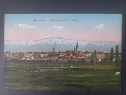 Nagyszeben – Hermannstadt – Sibiu, városkép a havas Fogarasi-havasokkal, 1916