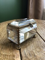 Antique Copper Frame Relic Box with Cut Glass Inlay