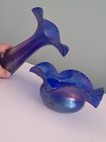 Large iridescent glass vase approx. 18 cm and matching bowl with 18 cm diameter
