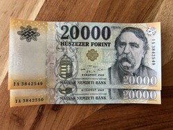 20000 forint bankjegyek 2020 IA UNC sorszámkövető pár