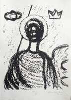 Aknay János - Őrangyal 42 x 30 cm computer print, merített papír