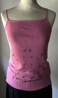 YUKA -Beaded-Flower Knit Top, Tank. Size S