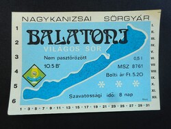 Balatoni világos sör (Italcímke, Nagykanizsa sörgyár)