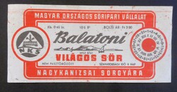 Balatoni világos sör (Italcímke, Nagykanizsa sörgyár)