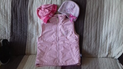 H&S Lined Pink Girl's Vest for 6-8 Years, Size 128 + 2 Hats