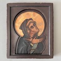 Havas Péter - Rézberakásos bőr ikon / bőrplasztika (Mater Dolorosa) – Szignózott