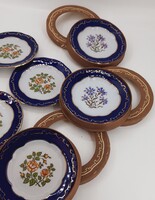 Zsolnay miniatűr tálkák, gyűrűtartó, csemegés, rózsás, búzavirágos