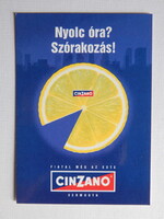 Képeslap - Cinzano vermut - citromos humoros reklámlap, "Fiatal még az este"