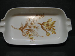Retro hollóházi porcelán tálca , barna tulipános