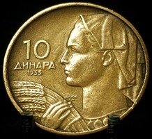 Jugoszlávia 10 dinár, 1955 "DINCIC F.M" szöveg a hátlapon a kéz fölött C01C6V