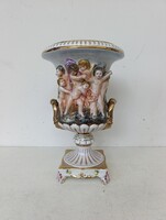 Antik porcelán nagy méretű capodimonte Capo di monte dúsan aranyozott sokalakos urna váza 275 7396