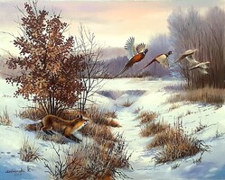 DISCOUNTED Dabronaki Pheasant Shooting 40x50 cm oil on canvas