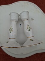 HOLLÓHÁZI ERIKA DEKORRAL DÍSZÍTETT PORCELÁN GYERTYATARTÓ GYÖNYÖRŰ ÉS TÖKÉLETES ARANYOZÁSÚ