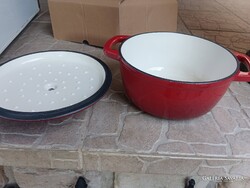 Új Öntöttvas Holland Minőségi lábas Grill kemence Kamadó smoker piros vas edény