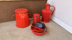 Enamelled Bonyhádi Cegléd Kőbánya red greasy jar
