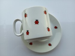 Käfer katicás porcelán bögre és alátét/kistányér, használt