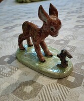 Izsépy Margit - Őz nyúllal mázas kerámia figurális szobor