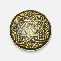 24 karát aranyozott damaszkált bross, vintage damaszkén toledói kitűző medál, Toledó spanyol ékszer