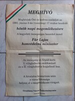 1991 Orosháza – Hősök napi megemlékezés – Für Lajos honvédelmi miniszter – meghívó/plakát