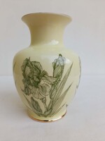 Hollóházi porcelán váza 18cm zöld írisz vonalrajz aranyozott